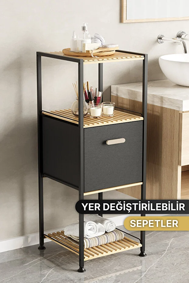 Banyo Rafı Banyo Düzenleyici Çok Amaçlı Dolap 3 Katlı Düzenleyici Kumaş Sepetli Raf